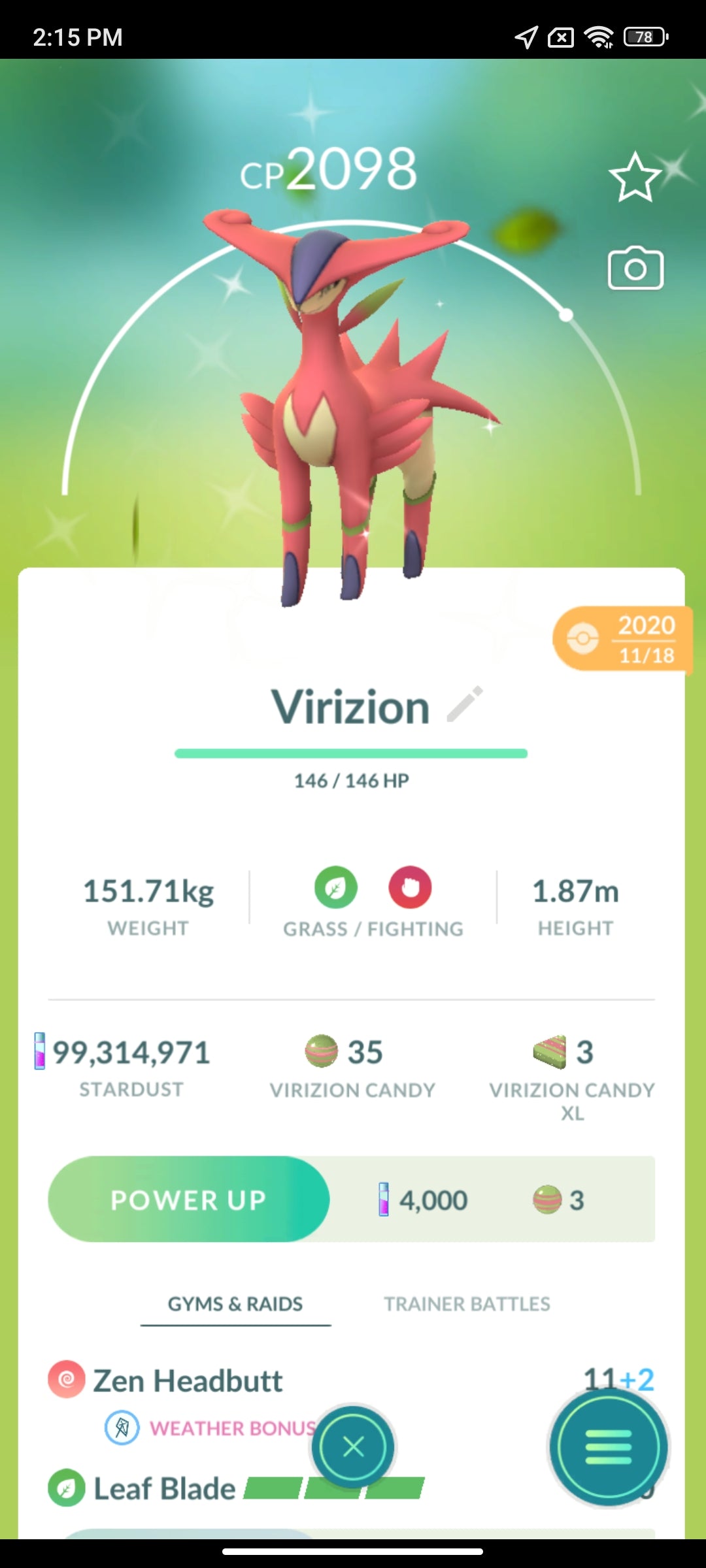 Shiny Virizion Pokemon Go Trade