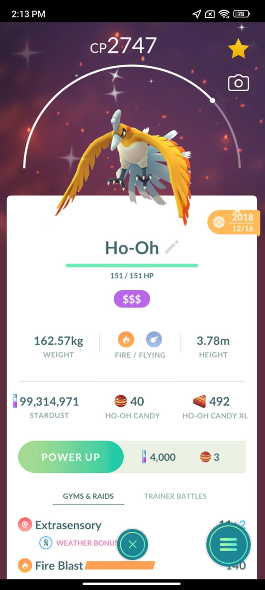 Shiny Ho-Oh Pokemon Go Trade