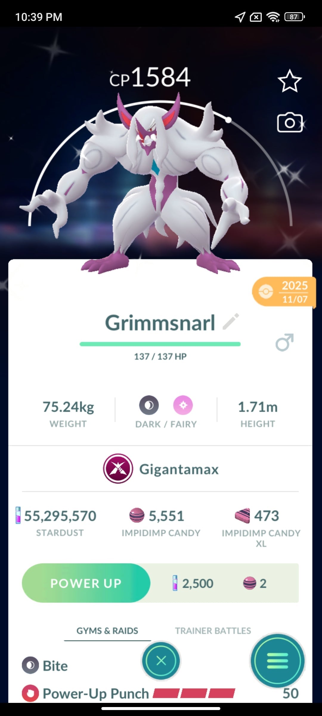 Shiny Grimmsnarl Gigantamax Pokemon Go Trade