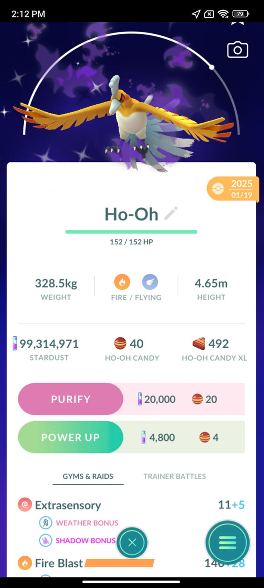 Shiny Ho-Oh Shadow Pokemon Go Trade
